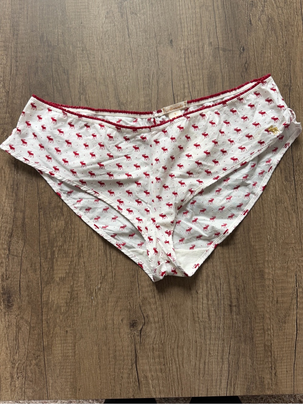 Abercrombie & Fitch White Undies with Red Reindeer Print